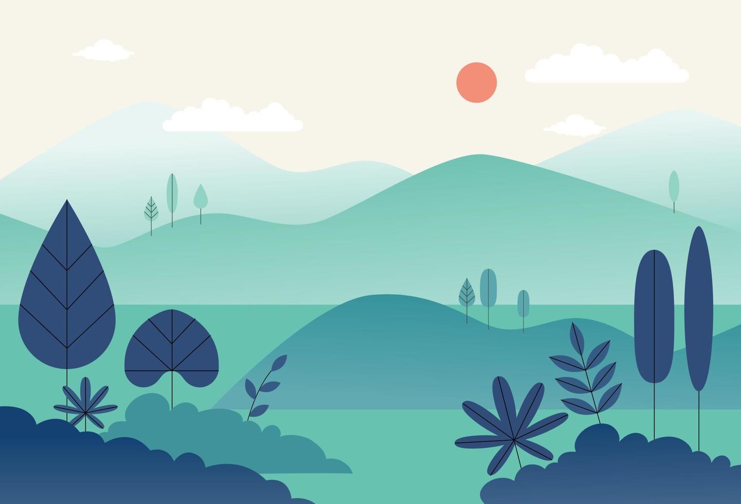 The appearance of the foggy mountain and the shadows of the leaves. vector