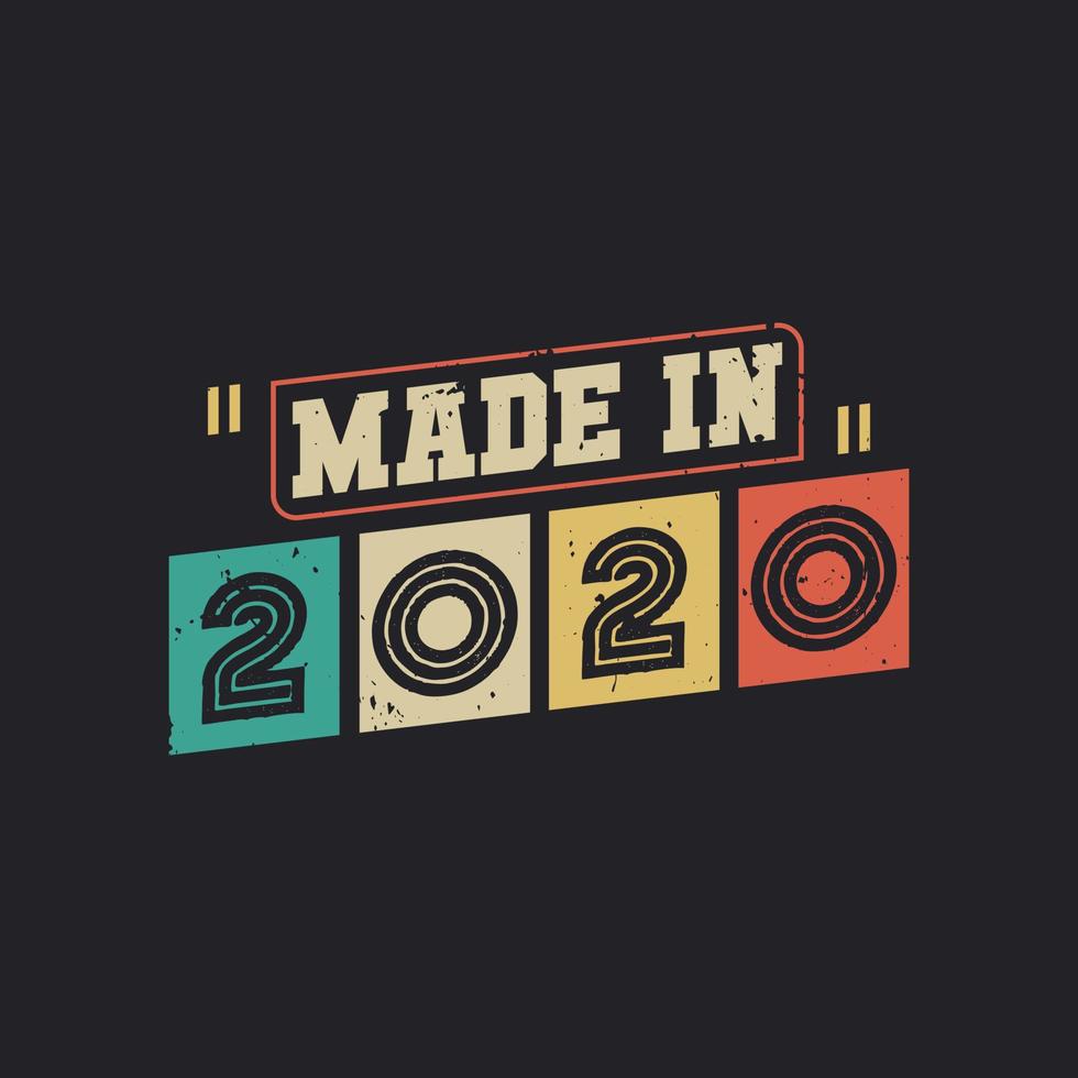 Made in 2020, vintage birthday celebration vector