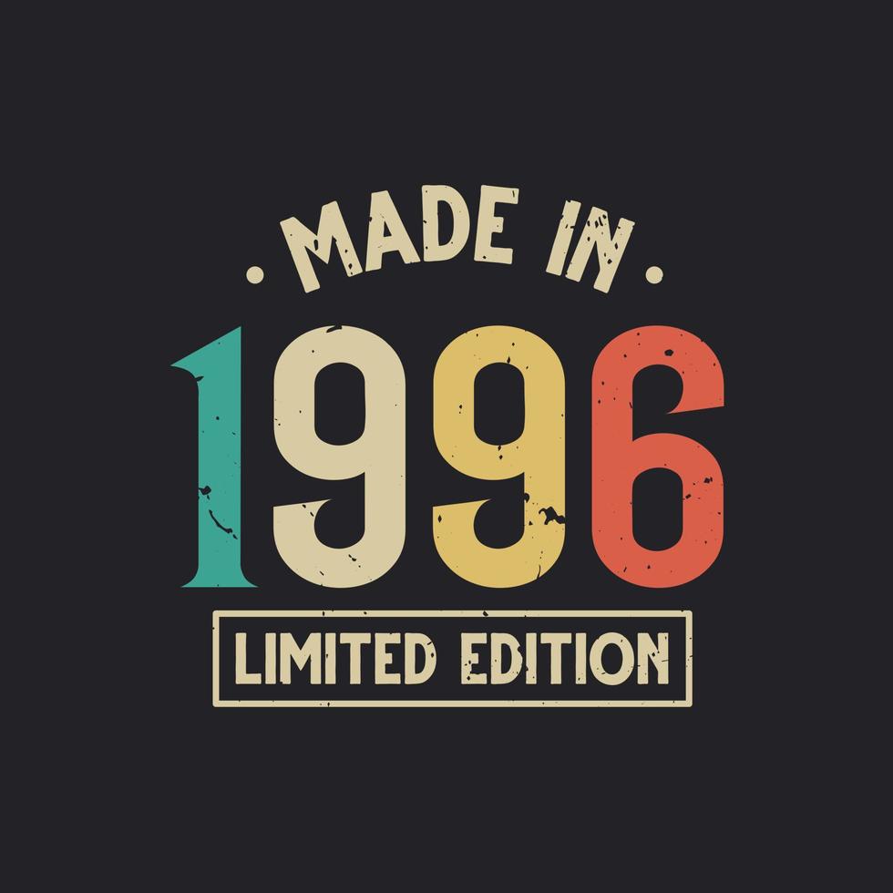 Vintage 1996 birthday, Made in 1996 Limited Edition vector