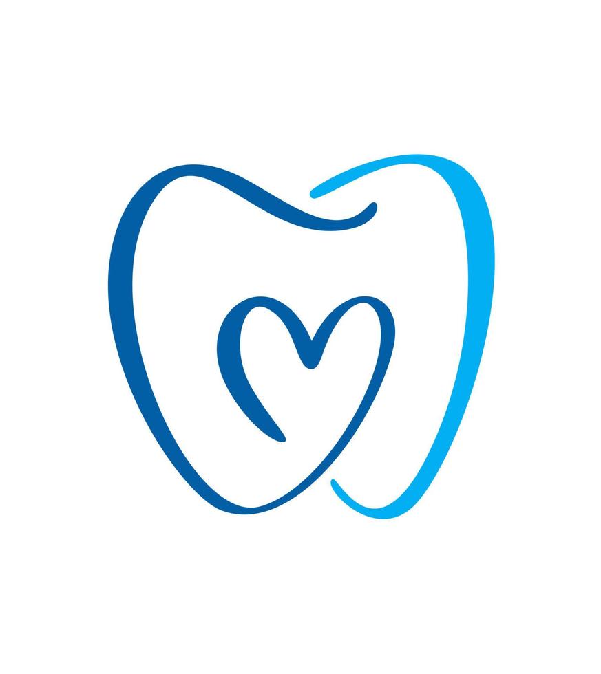 icono de diente azul y corazón. símbolo de odontología. signo médico. salud dental. signo de diente blanco limpio y saludable. cuidado dental. icono de vectores atención médica. plantilla de logotipo