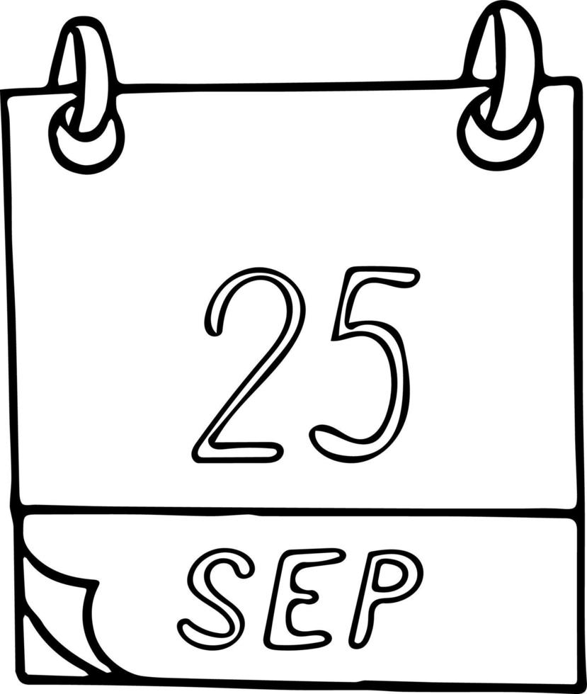 calendario dibujado a mano en estilo garabato. 25 de septiembre. día nacional del cómic, fecha. icono, elemento adhesivo para el diseño. planificación, vacaciones de negocios vector