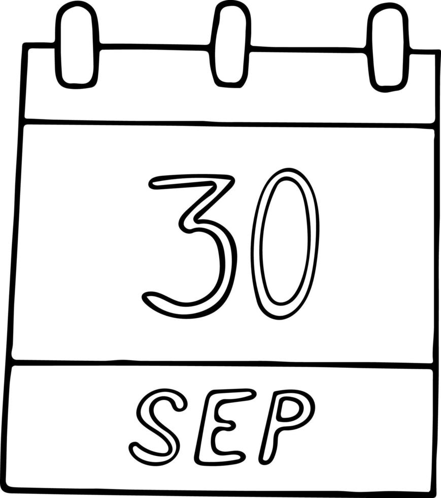 calendar hand drawn in doodle style. September 30. International Translation Day, date. icon, sticker element for design. planning, business holiday vector
