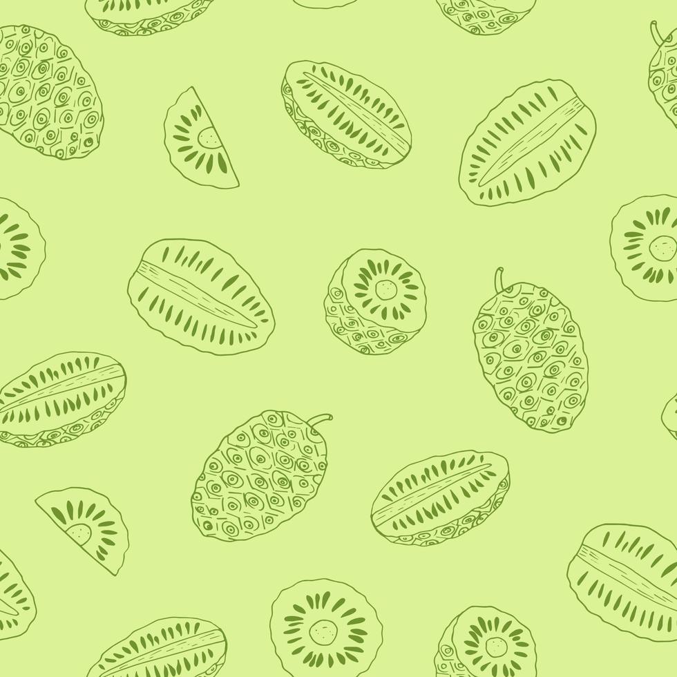 garabato dibujado a mano de patrones sin fisuras de fruta noni. , minimalismo, escandinavo, monocromo, boceto. papel pintado, papel de envolver textil fondo superalimento comida vector