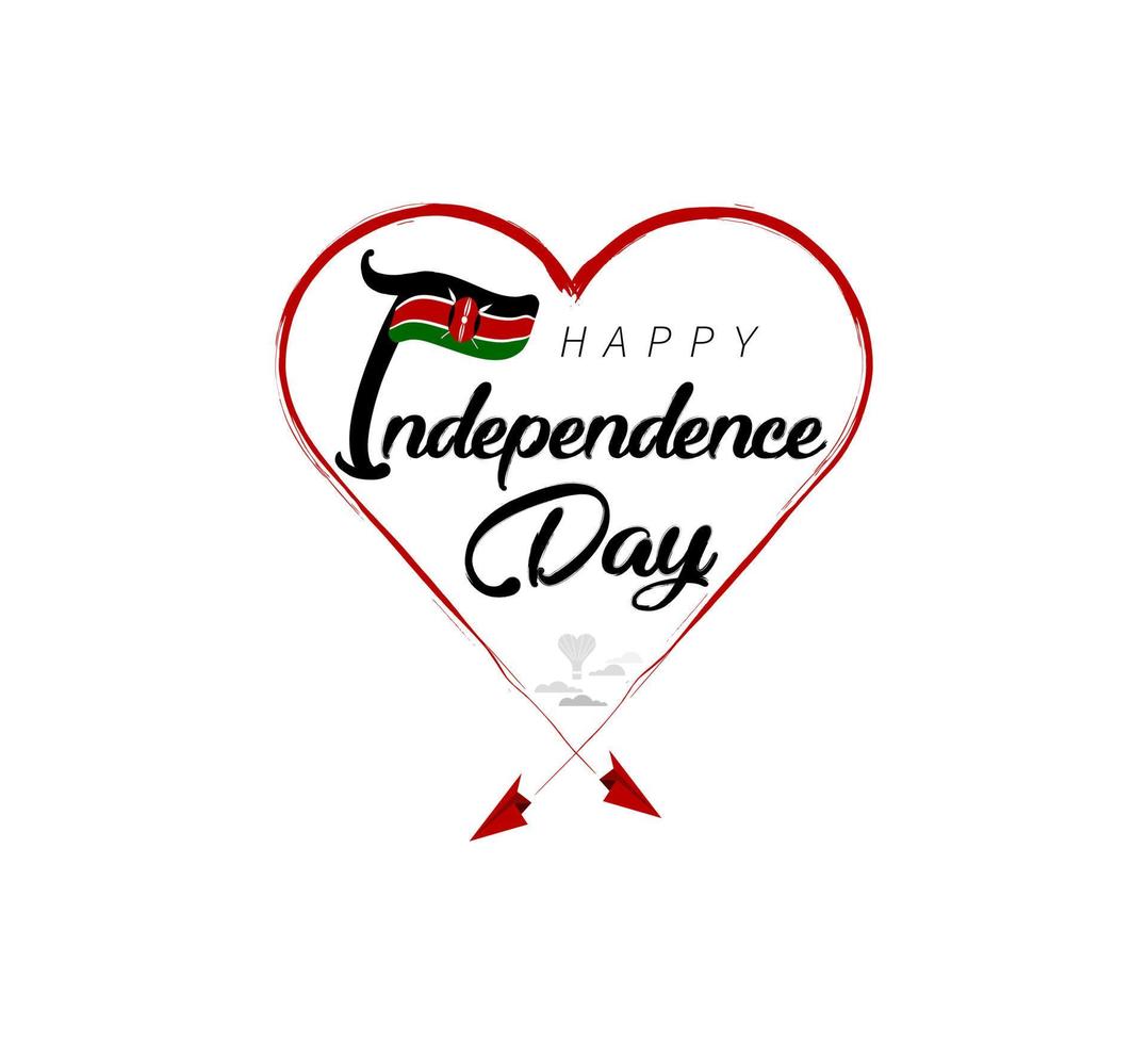 happy independence day of Kenya. Airplane draws cloud from heart. National flag vector illustration on white background.
