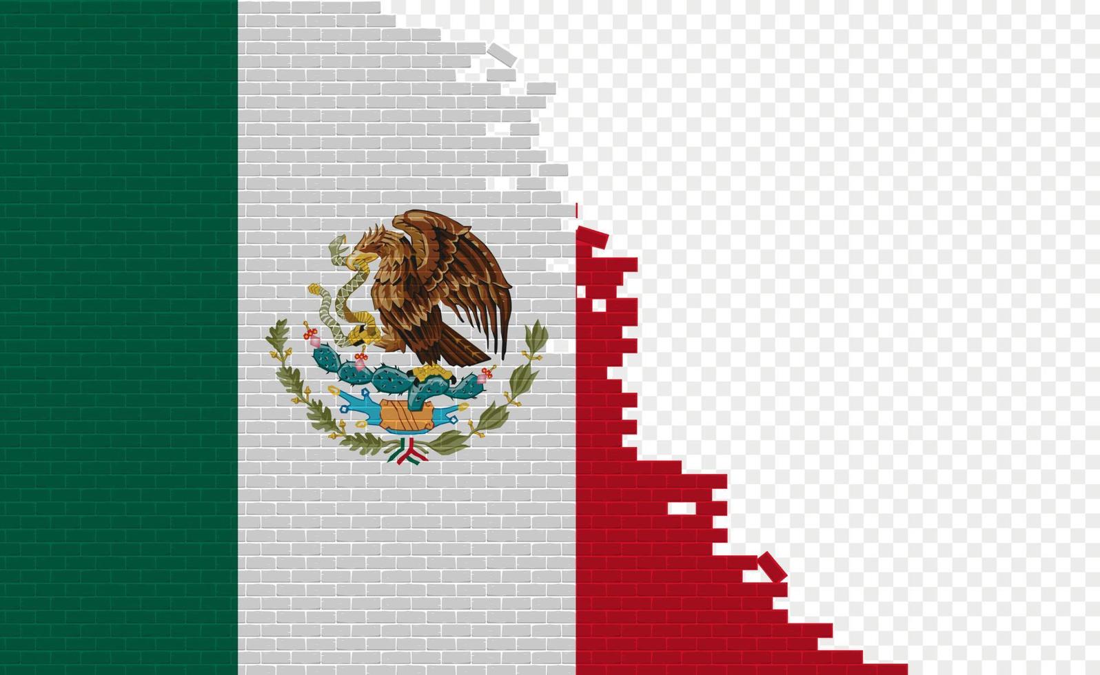 Mexico flag on broken brick wall. Empty flag field of another country. Country comparison. Easy editing and vector in groups.