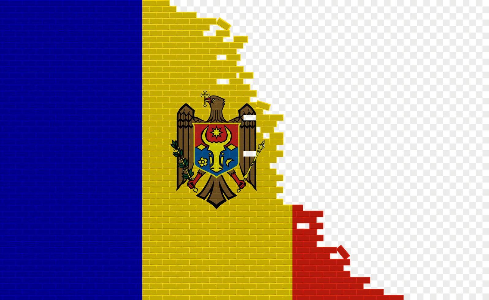 bandera de moldavia en la pared de ladrillos rotos. campo de bandera vacío de otro país. comparación de países. fácil edición y vector en grupos.