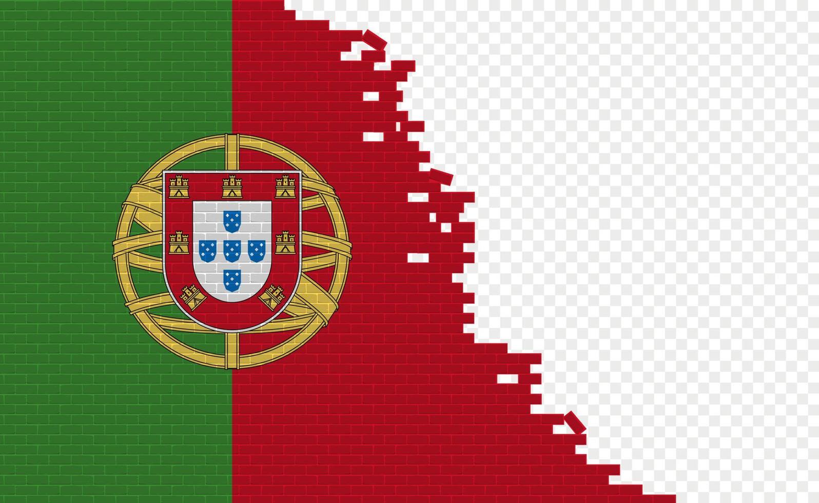 Portugal flag on broken brick wall. Empty flag field of another country. Country comparison. Easy editing and vector in groups.