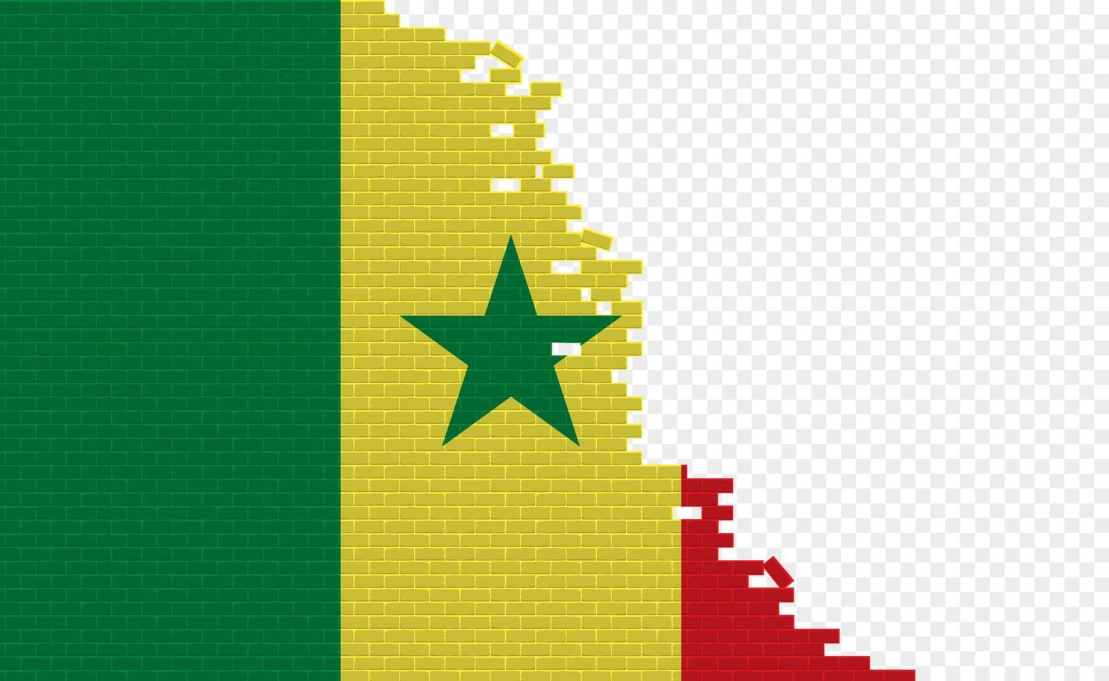 bandera de senegal en la pared de ladrillos rotos. campo de bandera vacío de otro país. comparación de países. fácil edición y vector en grupos.