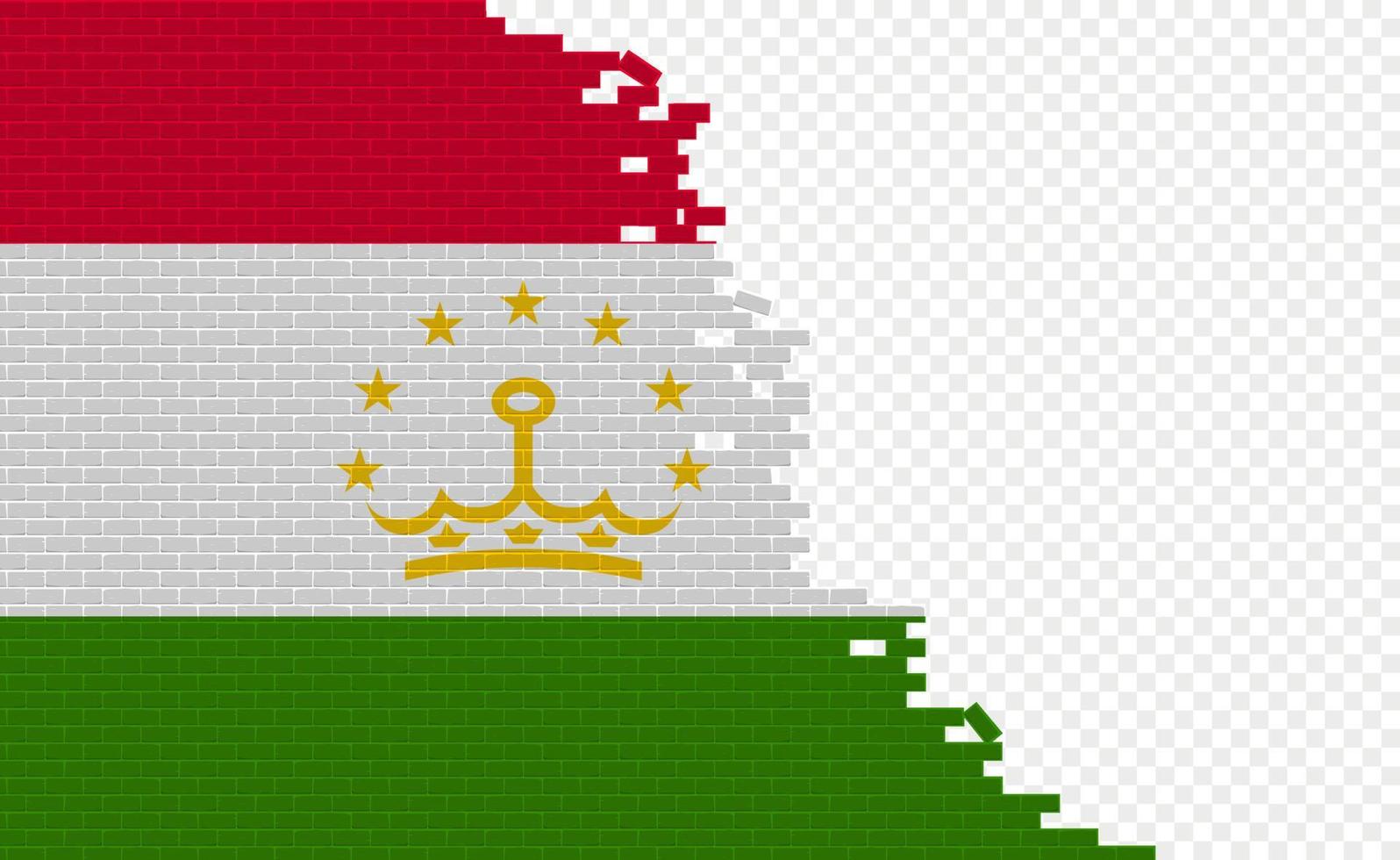 Tajikistan flag on broken brick wall. Empty flag field of another country. Country comparison. Easy editing and vector in groups.