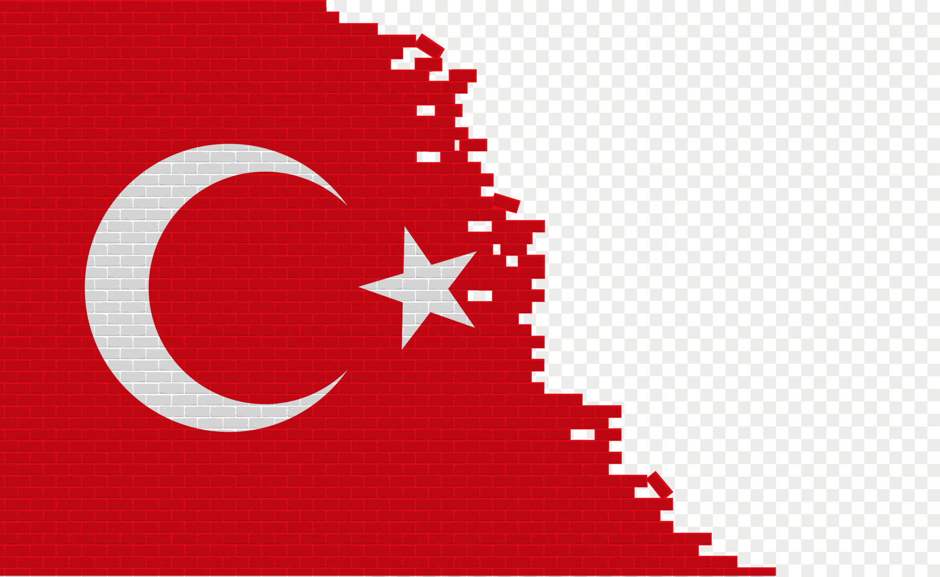 Turkey flag on broken brick wall. Empty flag field of another country