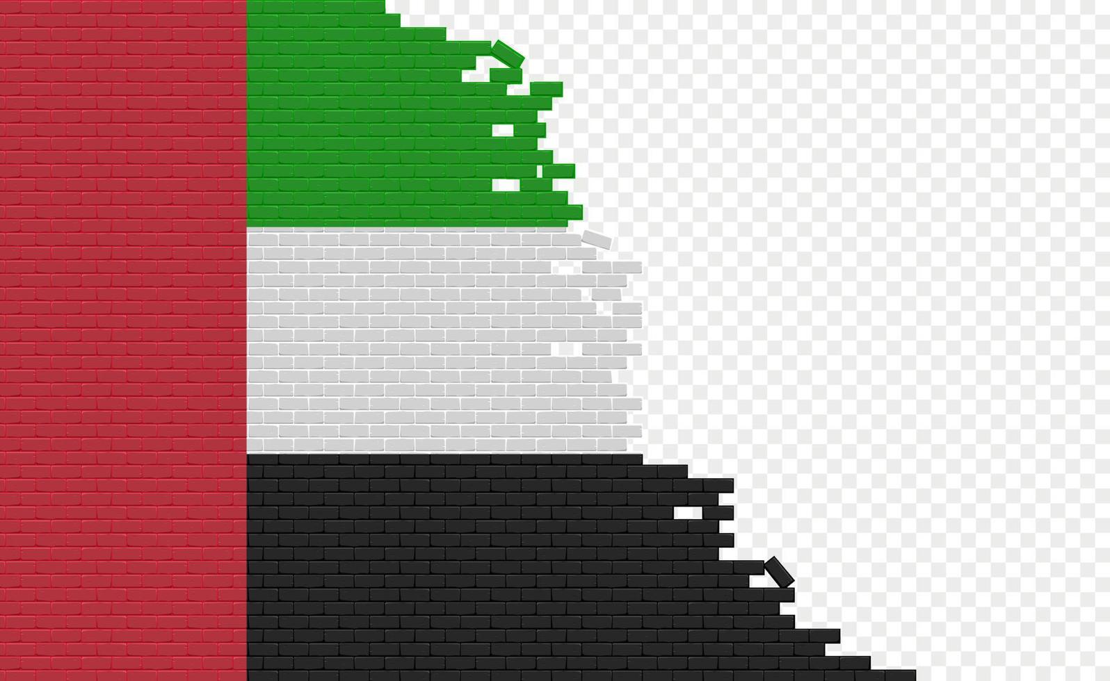 United Arab Emirates flag on broken brick wall. Empty flag field of another country. Country comparison. Easy editing and vector in groups.