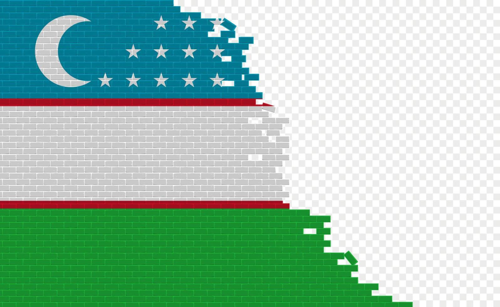 Uzbekistan flag on broken brick wall. Empty flag field of another country. Country comparison. Easy editing and vector in groups.