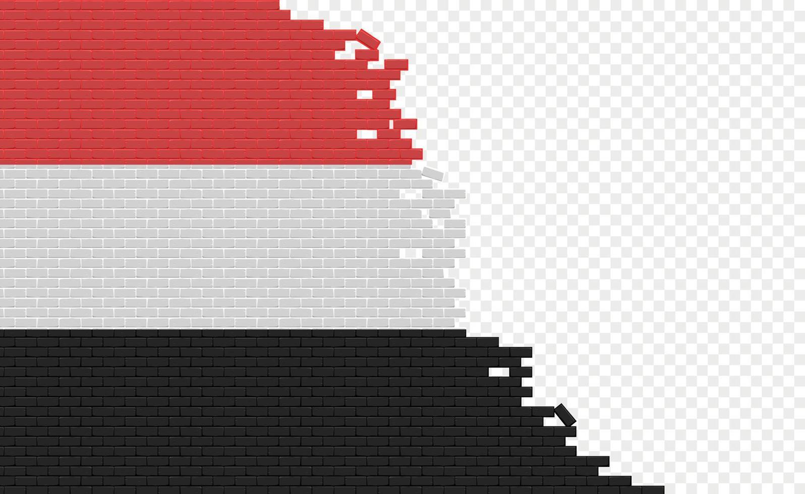 bandera de yemen en la pared de ladrillos rotos. campo de bandera vacío de otro país. comparación de países. fácil edición y vector en grupos.