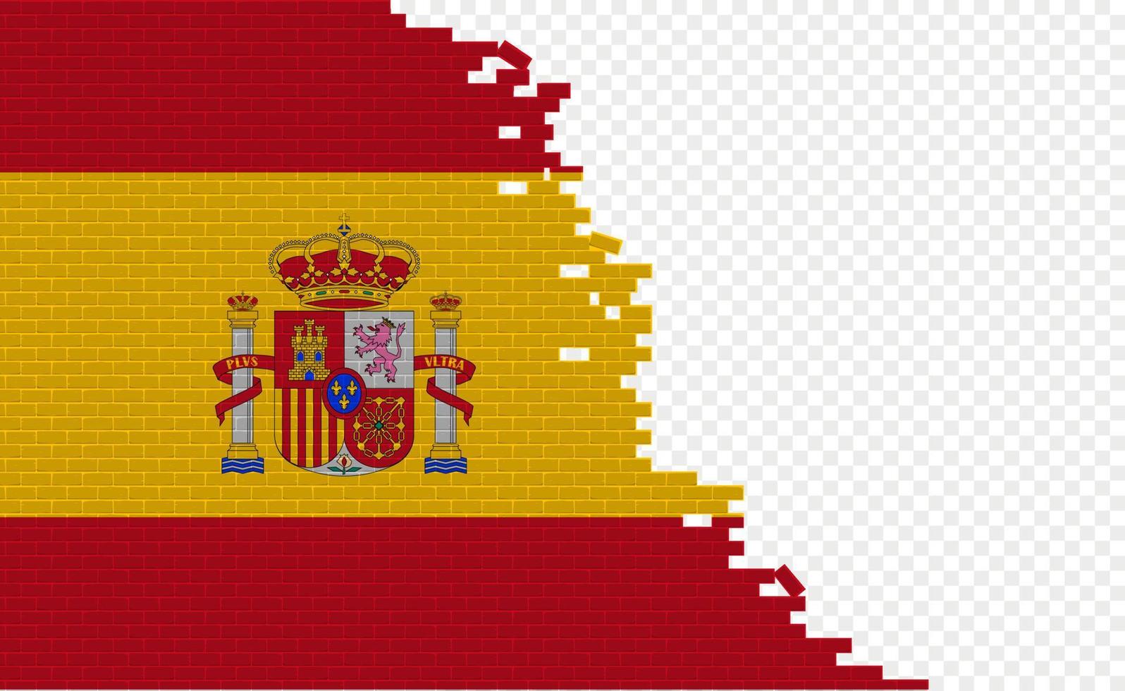 Spain flag on broken brick wall. Empty flag field of another country. Country comparison. Easy editing and vector in groups.