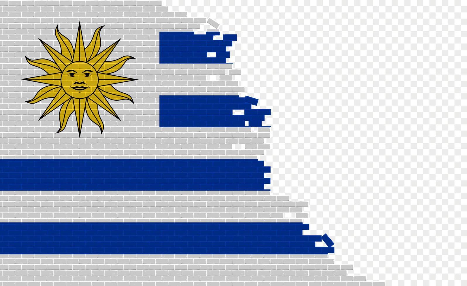 Uruguay flag on broken brick wall. Empty flag field of another country. Country comparison. Easy editing and vector in groups.