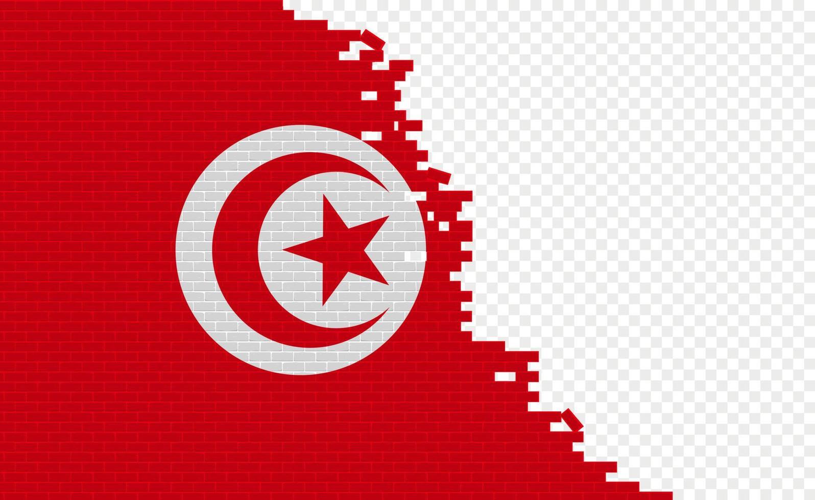 Tunisia flag on broken brick wall. Empty flag field of another country. Country comparison. Easy editing and vector in groups.