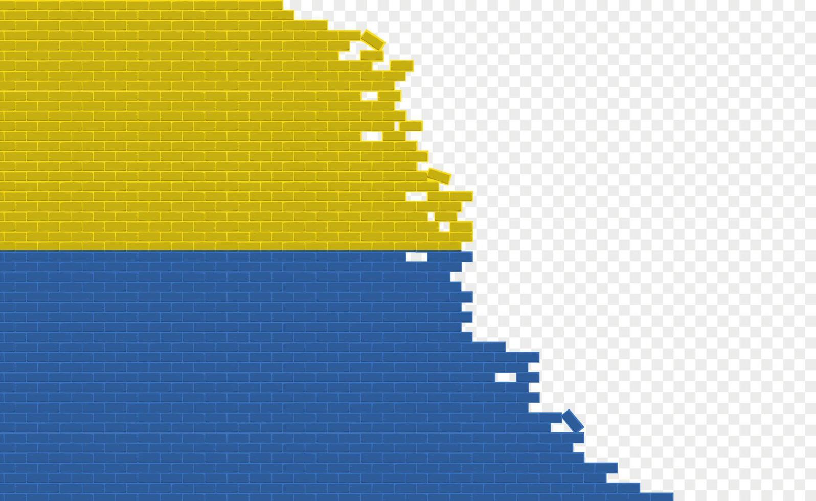 Ukraine flag on broken brick wall. Empty flag field of another country. Country comparison. Easy editing and vector in groups.