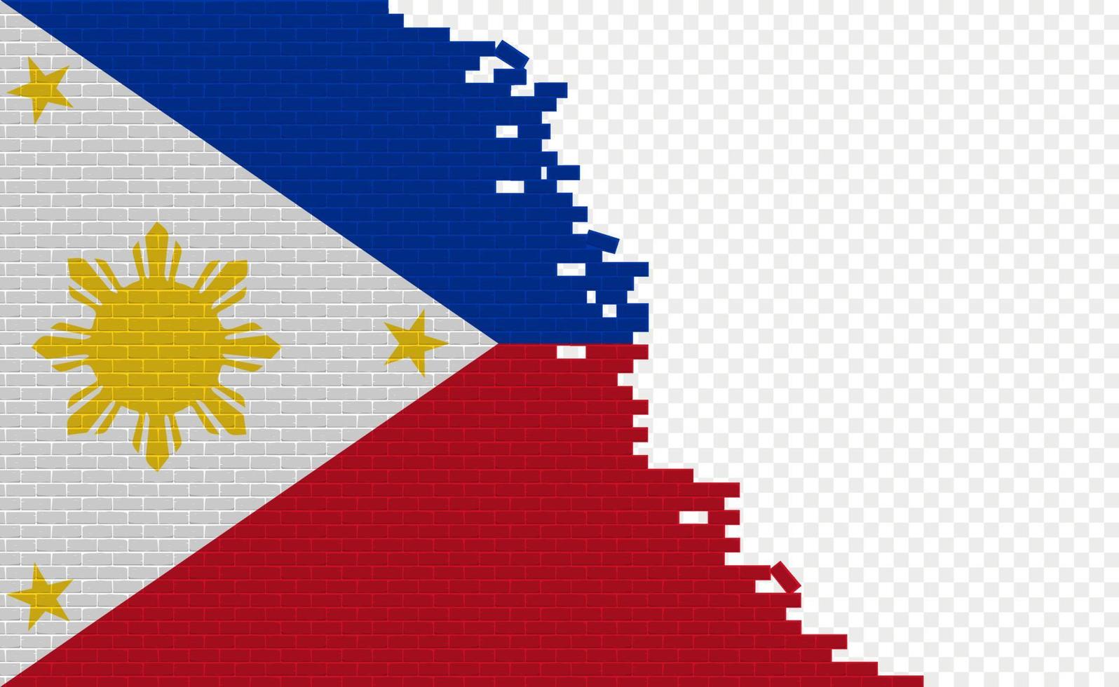 Philippines flag on broken brick wall. Empty flag field of another country. Country comparison. Easy editing and vector in groups.