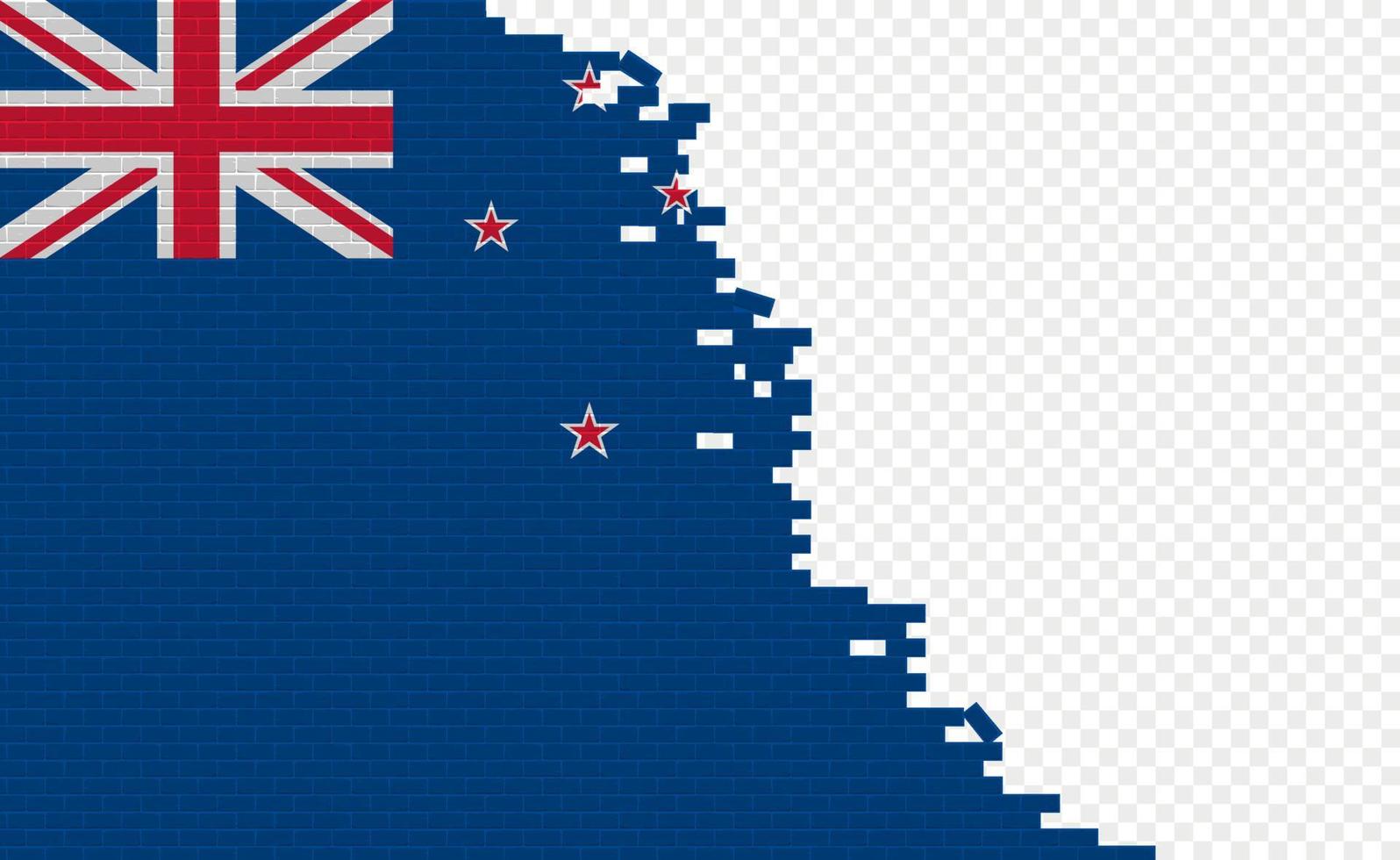 New Zealand flag on broken brick wall. Empty flag field of another country. Country comparison. Easy editing and vector in groups.