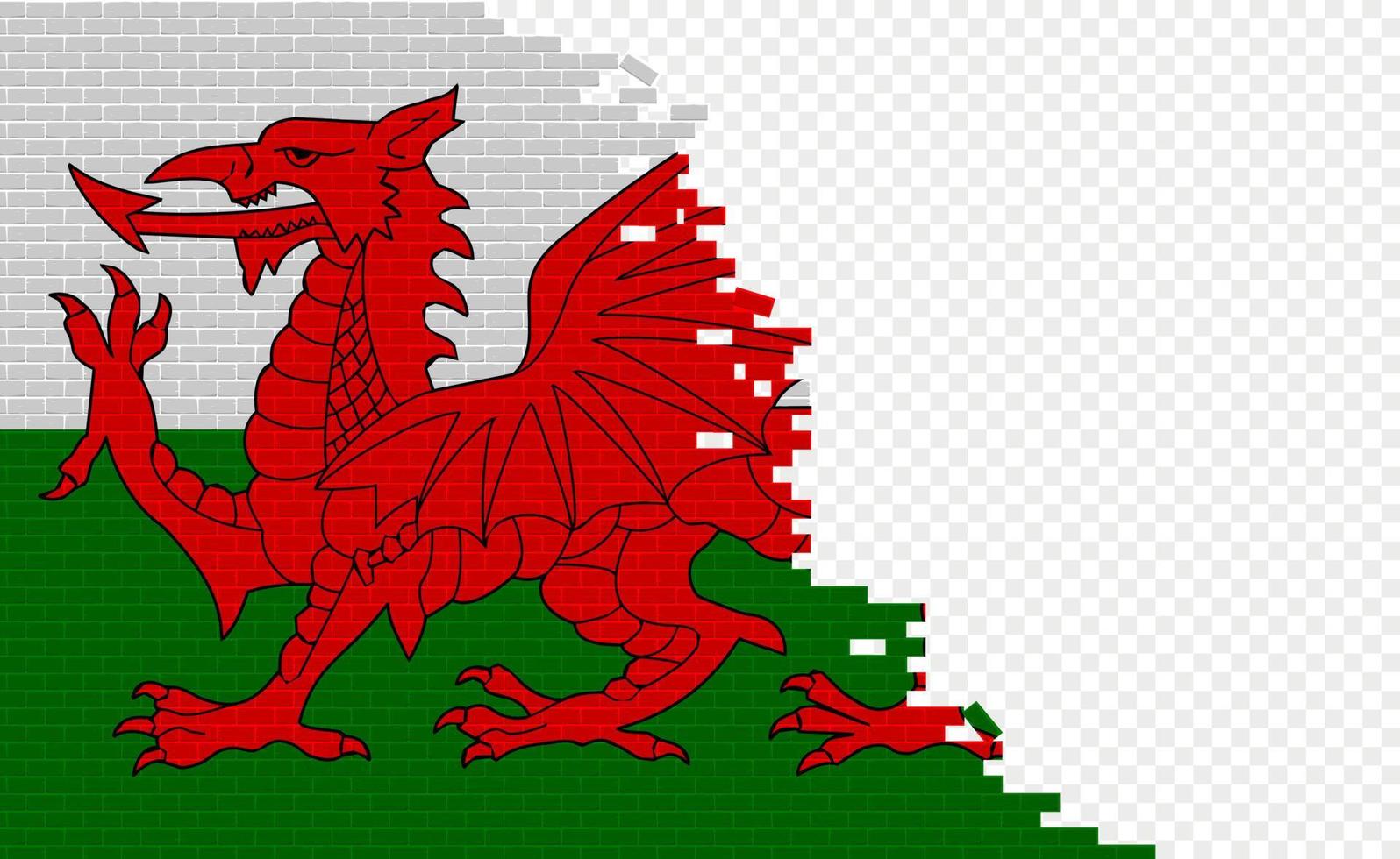 Wales flag on broken brick wall. Empty flag field of another country. Country comparison. Easy editing and vector in groups.