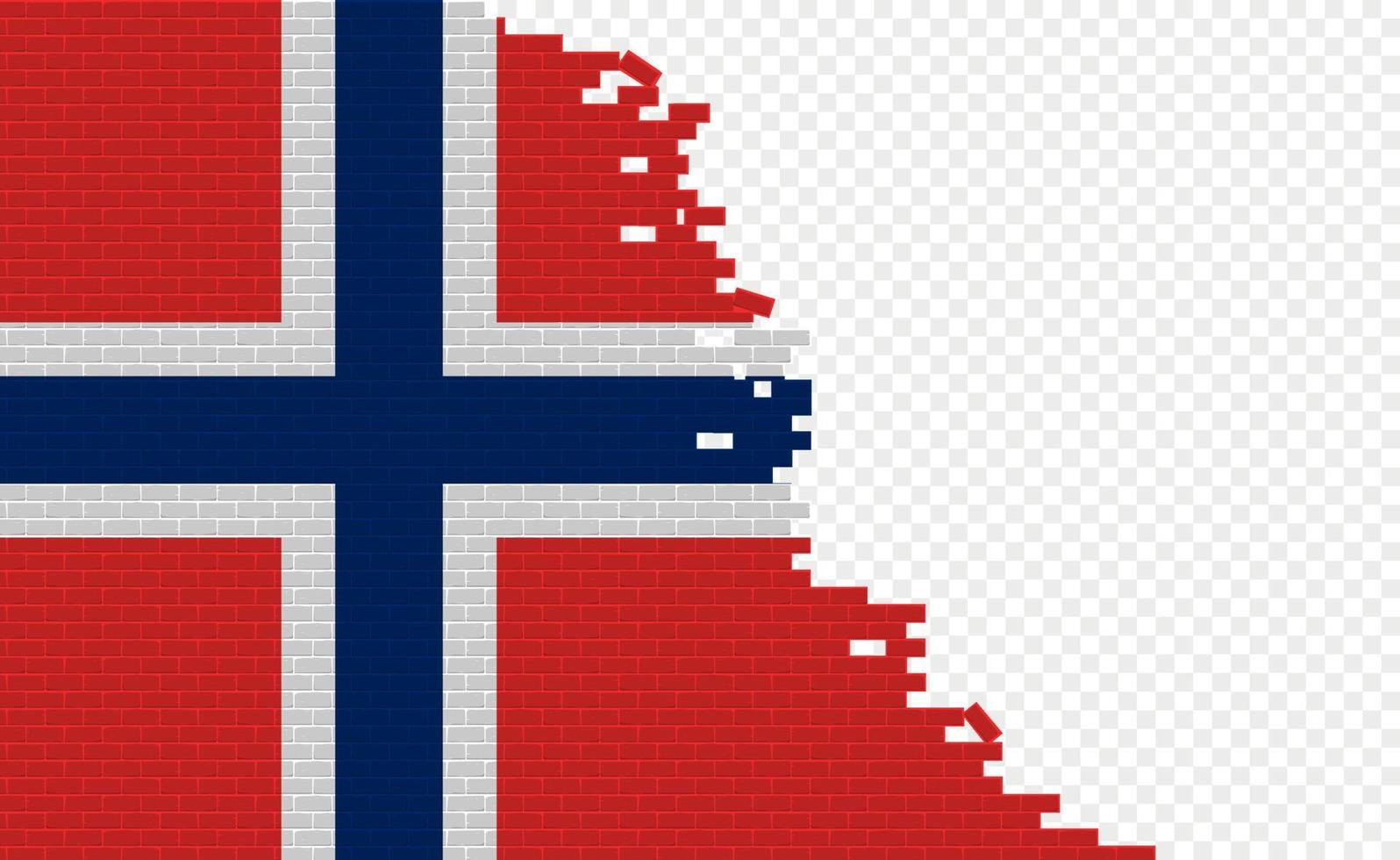 bandera de noruega en la pared de ladrillos rotos. campo de bandera vacío de otro país. comparación de países. fácil edición y vector en grupos.