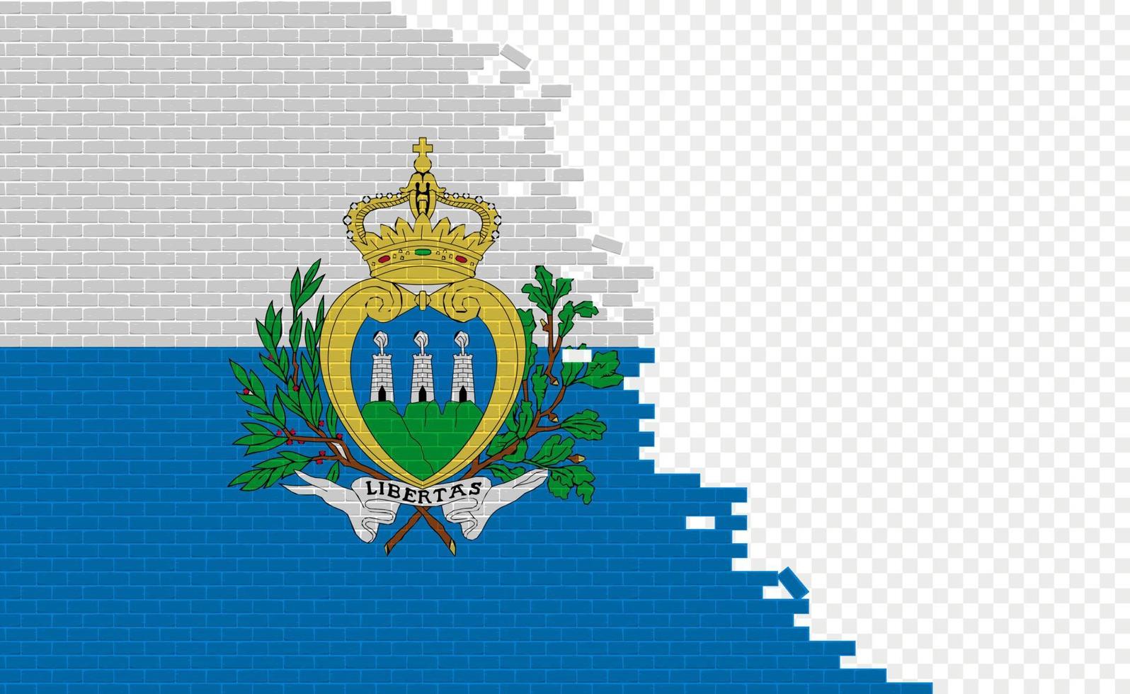 San Marino flag on broken brick wall. Empty flag field of another country. Country comparison. Easy editing and vector in groups.