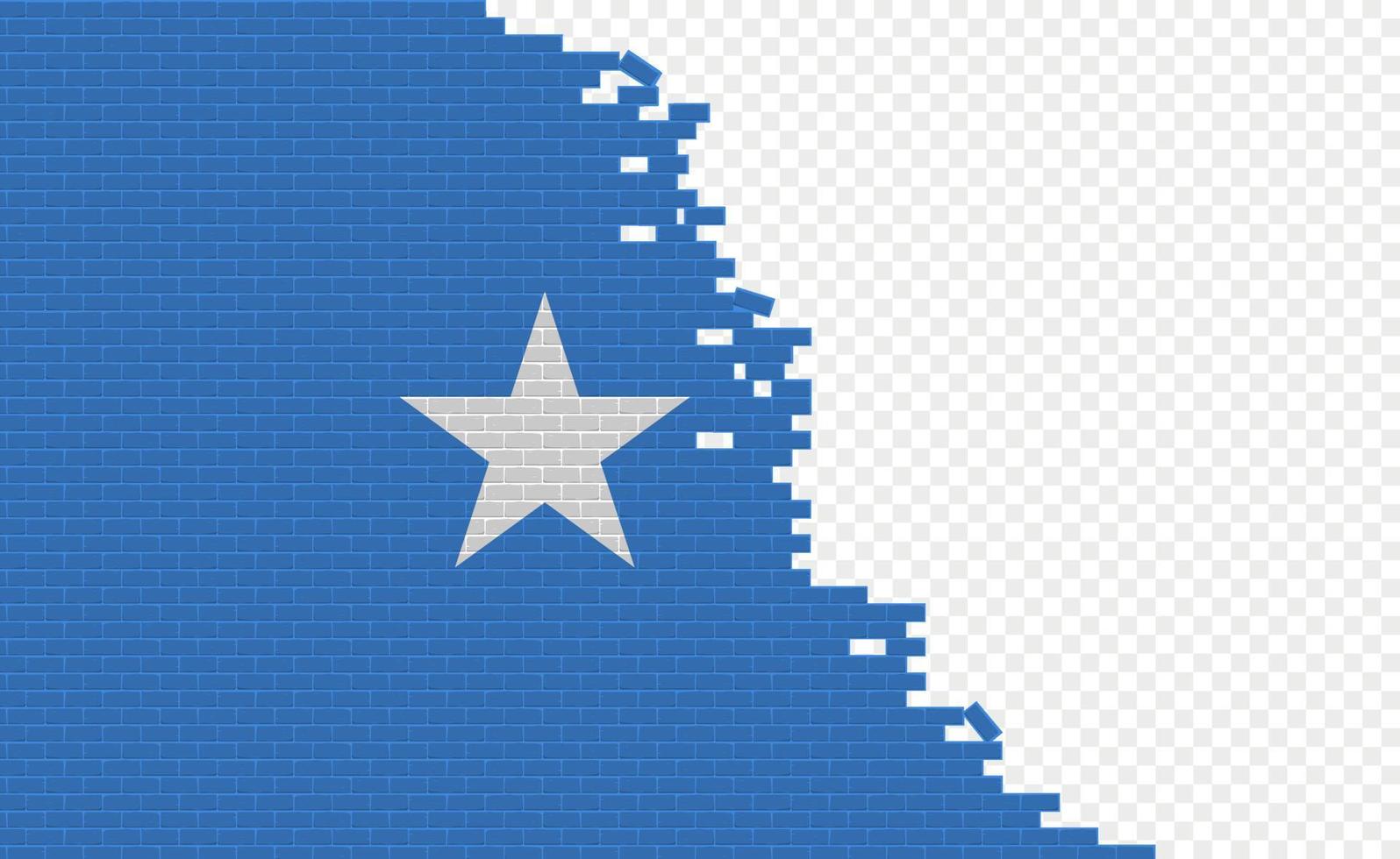 Somalia flag on broken brick wall. Empty flag field of another country. Country comparison. Easy editing and vector in groups.