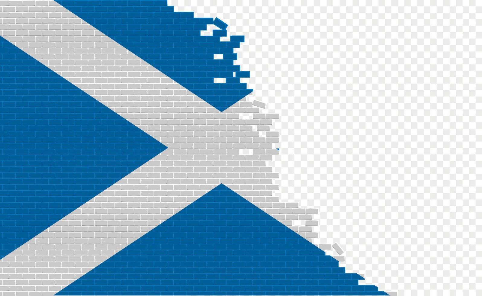 Scotland flag on broken brick wall. Empty flag field of another country. Country comparison. Easy editing and vector in groups.