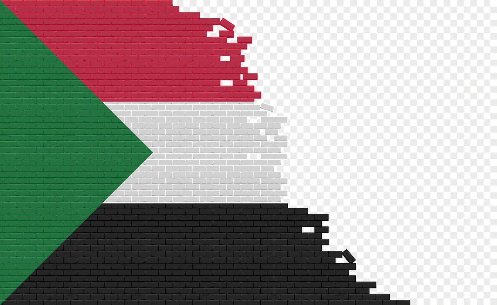 bandera de sudán en la pared de ladrillos rotos. campo de bandera vacío de otro país. comparación de países. fácil edición y vector en grupos.