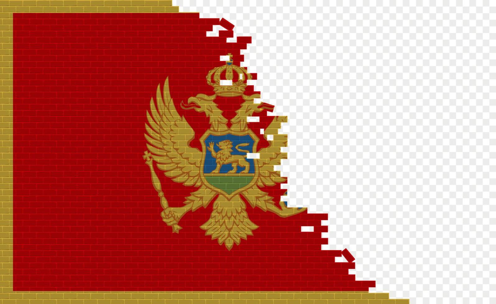 Montenegro flag on broken brick wall. Empty flag field of another country. Country comparison. Easy editing and vector in groups.