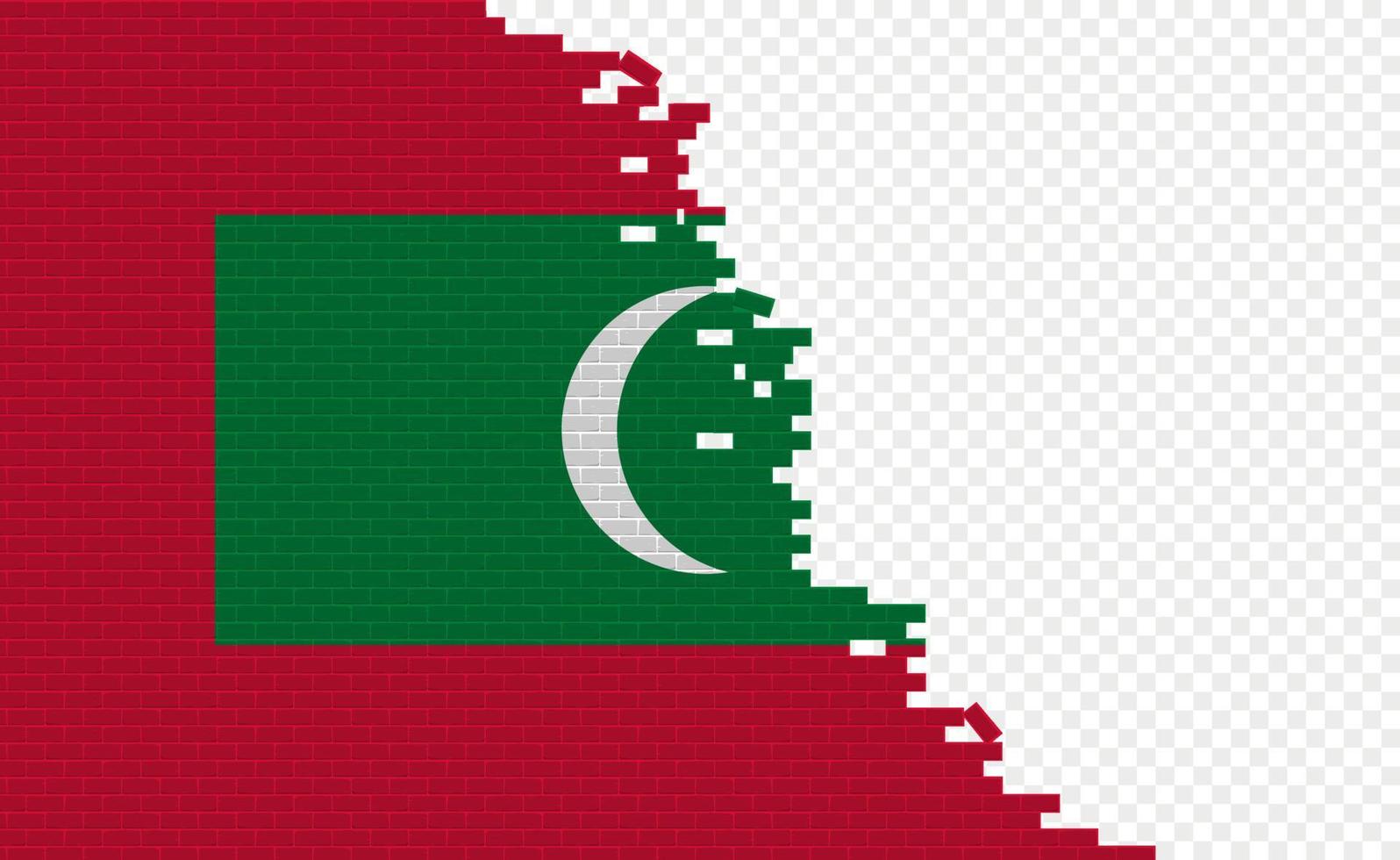 Maldives flag on broken brick wall. Empty flag field of another country. Country comparison. Easy editing and vector in groups.