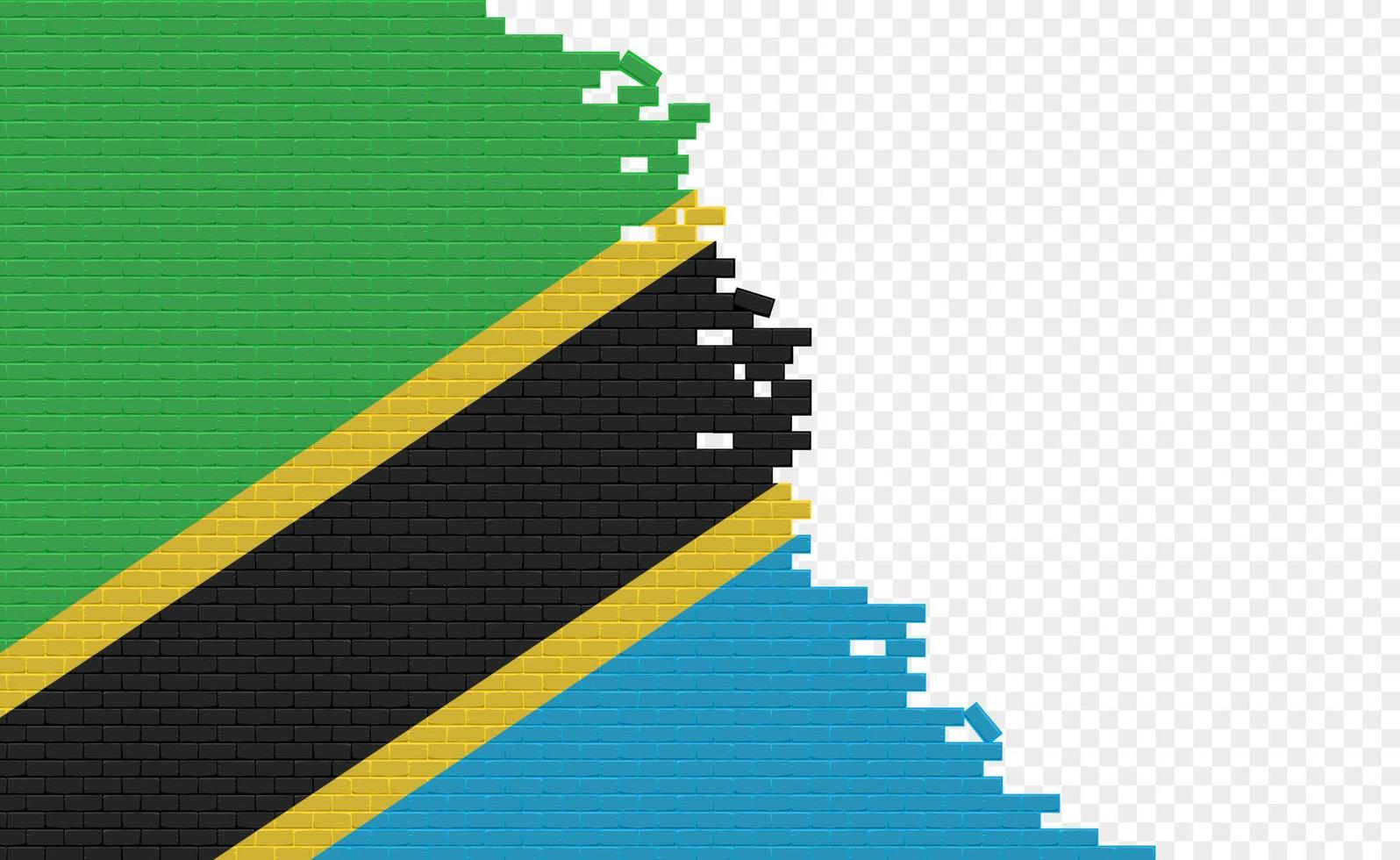 Tanzania flag on broken brick wall. Empty flag field of another country. Country comparison. Easy editing and vector in groups.