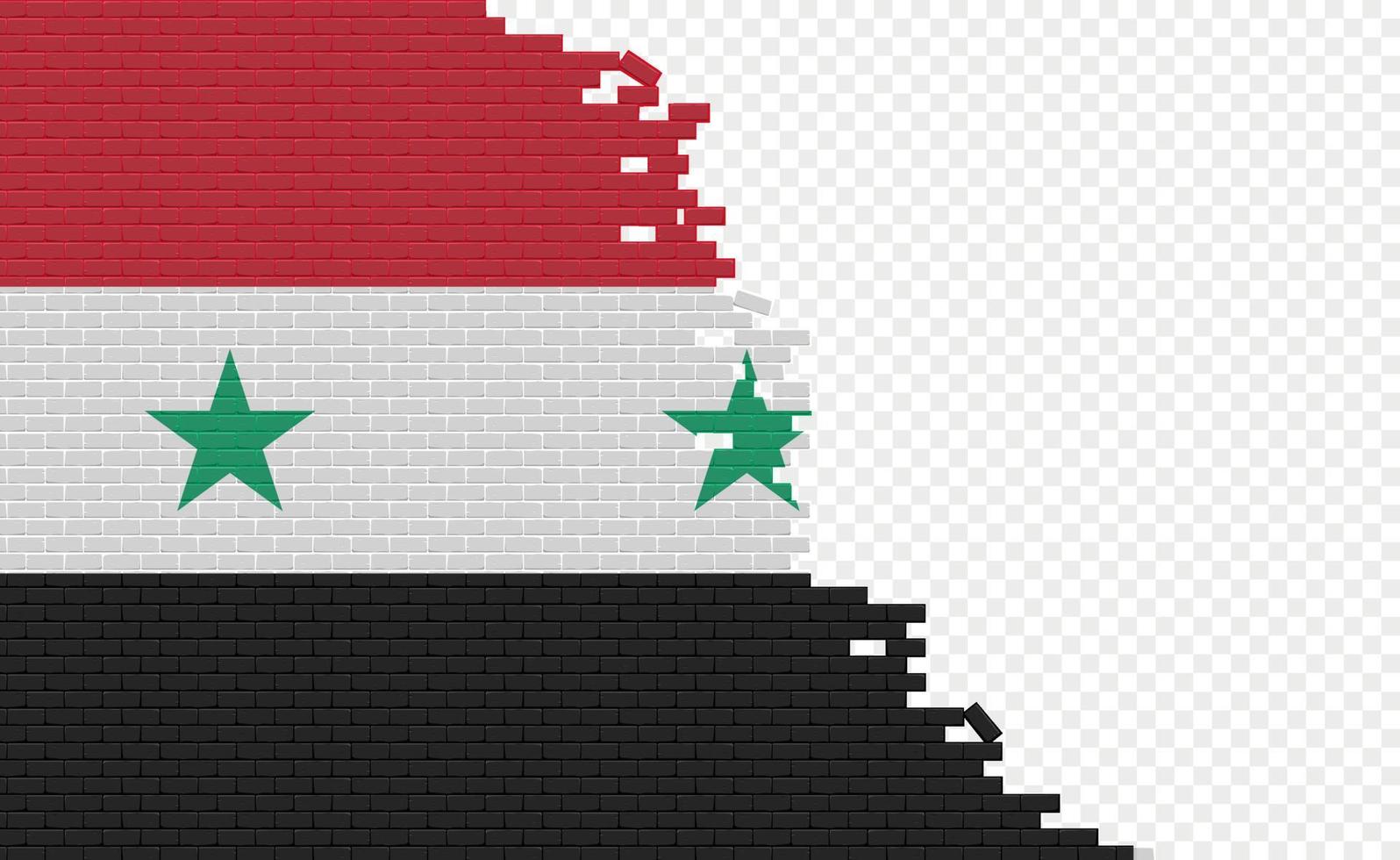 Syria flag on broken brick wall. Empty flag field of another country. Country comparison. Easy editing and vector in groups.