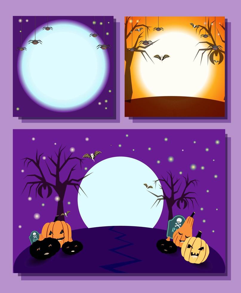 fondo de halloween de araña y web. fantasma aterrador aislado en vector naranja y púrpura