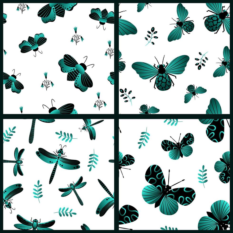 Seamless pattern of gradient and black butterflies. Template for the design of fashionable fabrics, home textiles, clothing, paper, wallpaper, unusual packaging, curtains. Vector illustration.