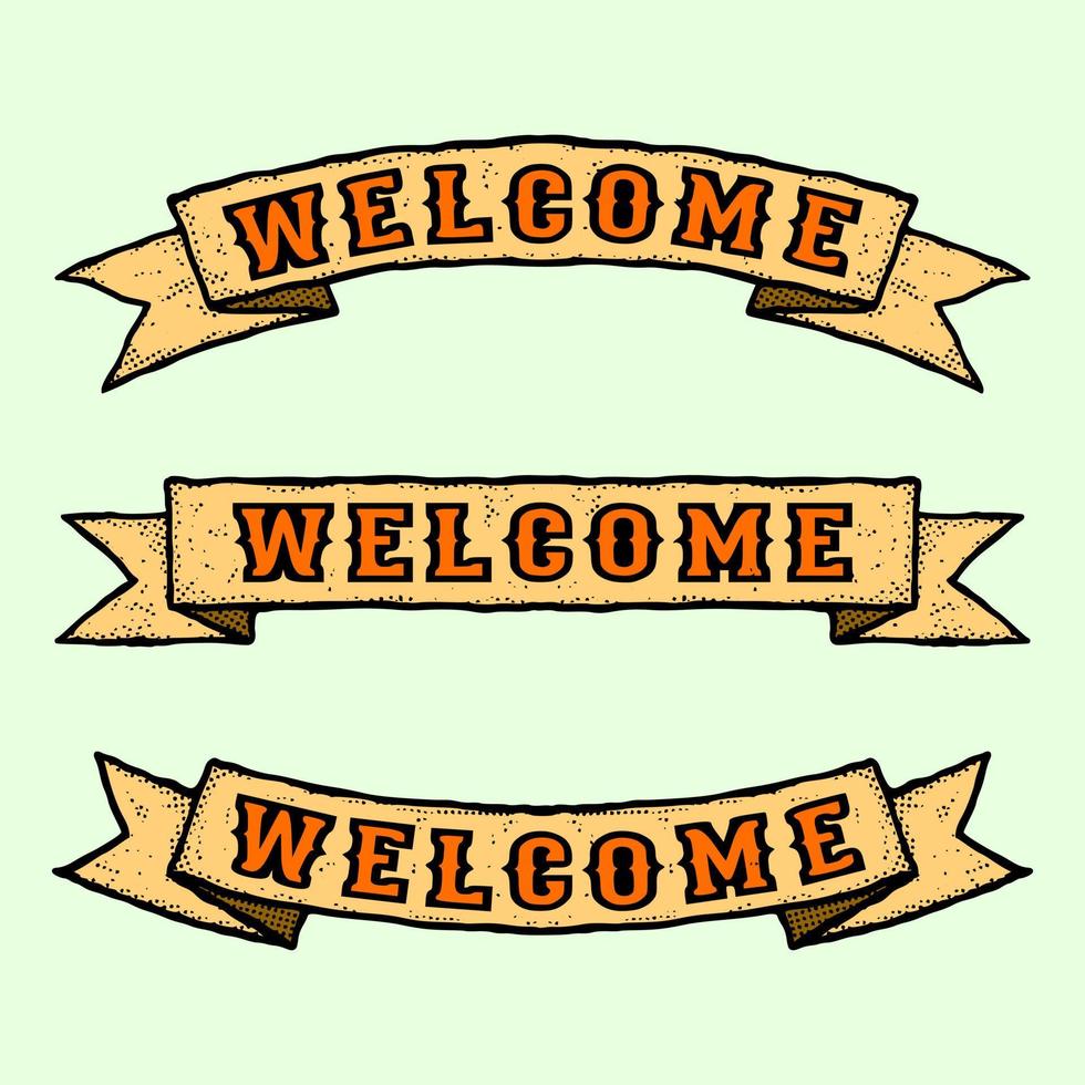 Collection set hand drawn welcome typography with ribbon colorful vector