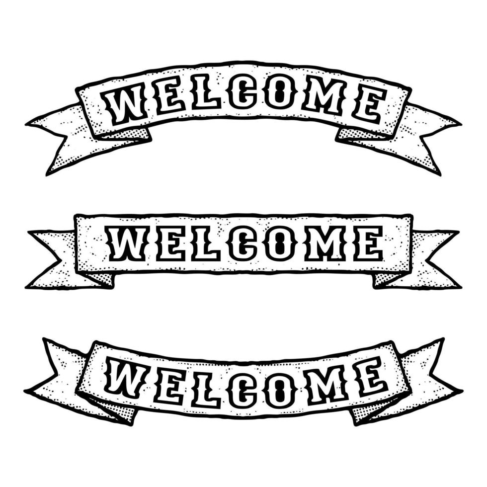 Collection set hand drawn welcome typography with ribbon vector