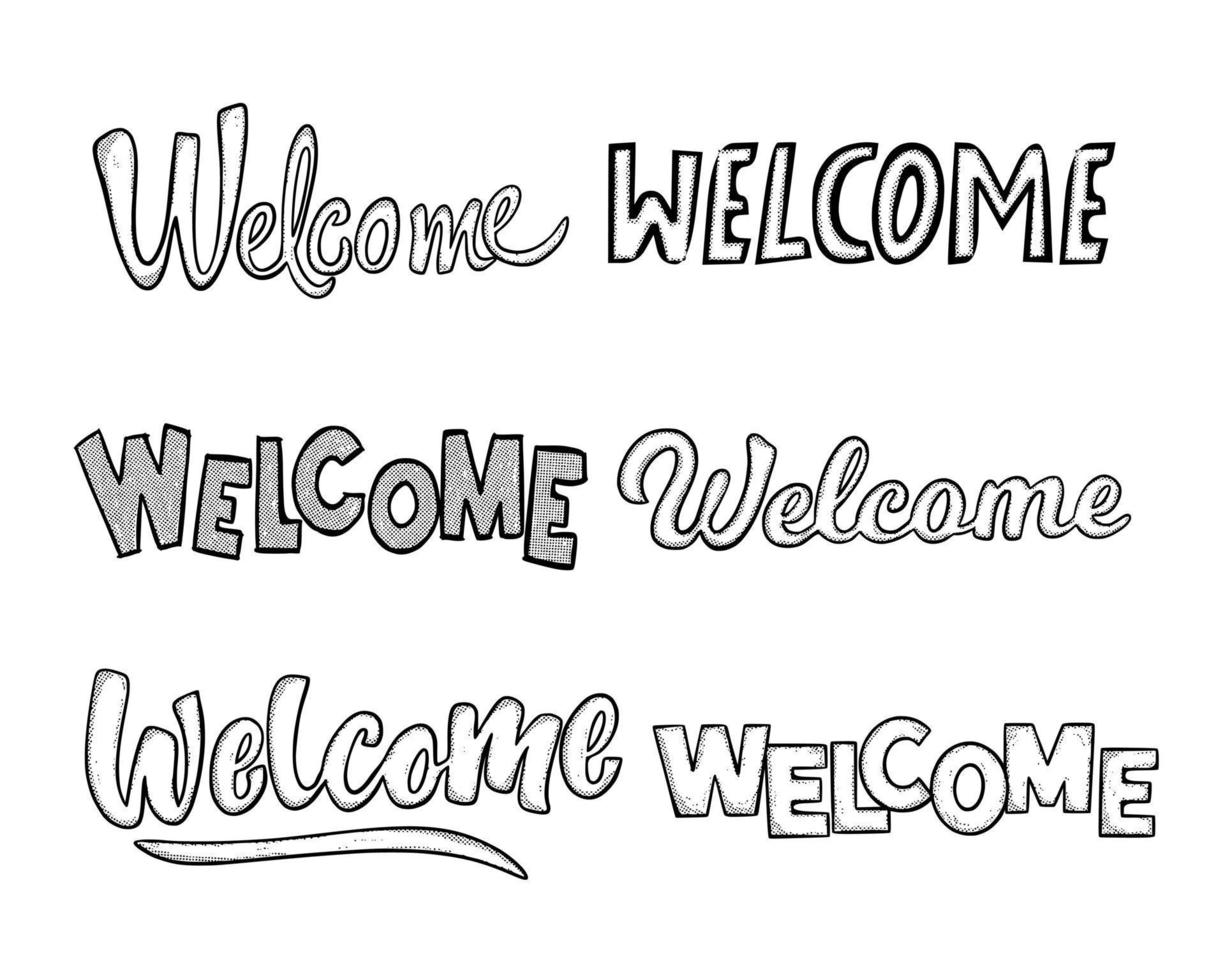 Collection set hand drawn welcome typography vector