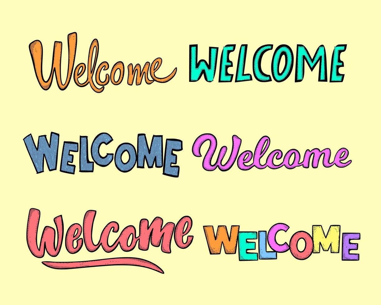 Collection set hand drawn welcome typography colorful vector