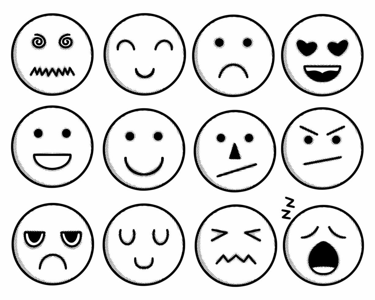 Collection of emoticon set hand drawn vintage styles vector