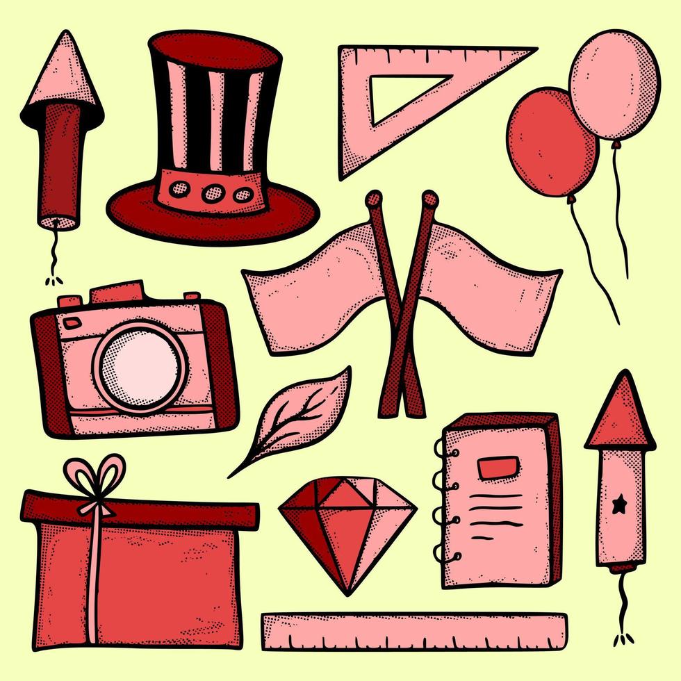 Collection set hand drawn red doodle kids vintage style vector