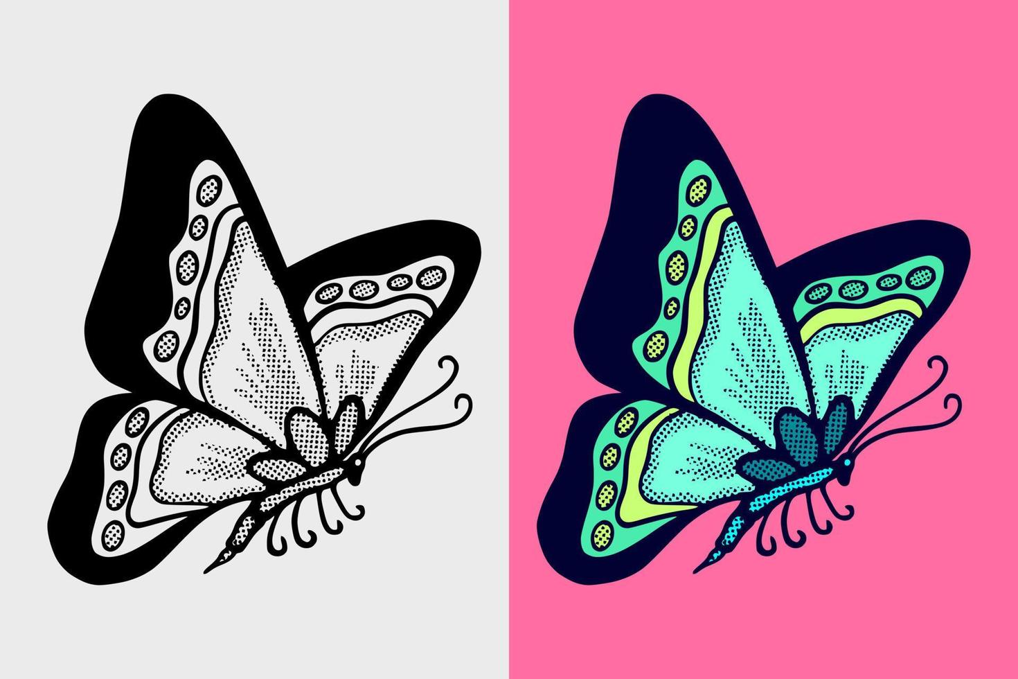 vector de estilo vintage de dibujos animados dibujados a mano de mariposa
