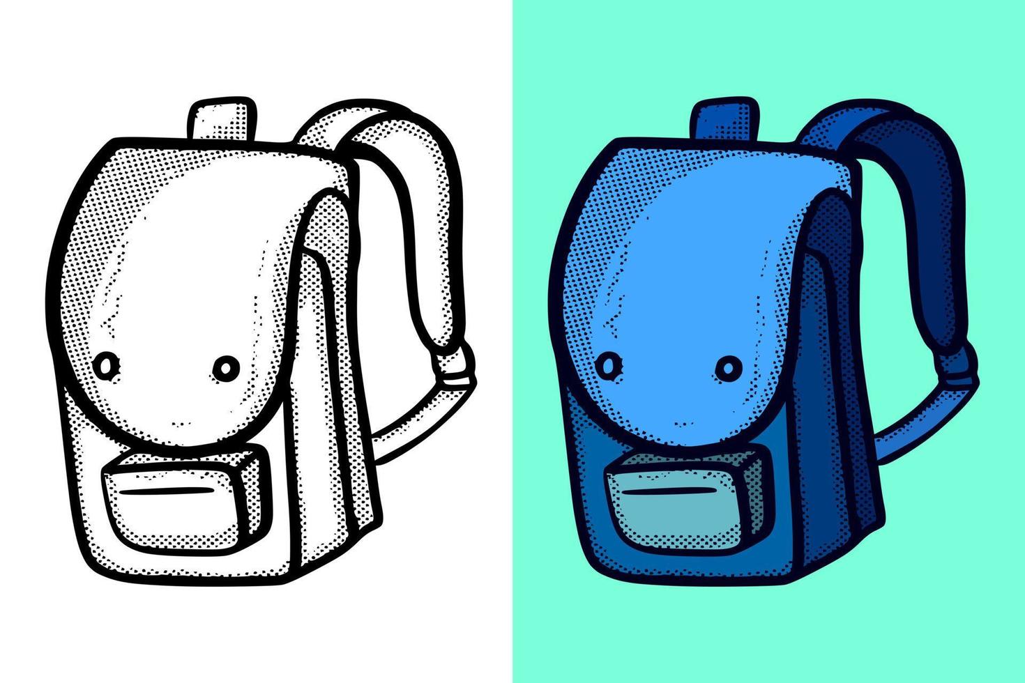 School bag hand drawn cartoon vintage style vector