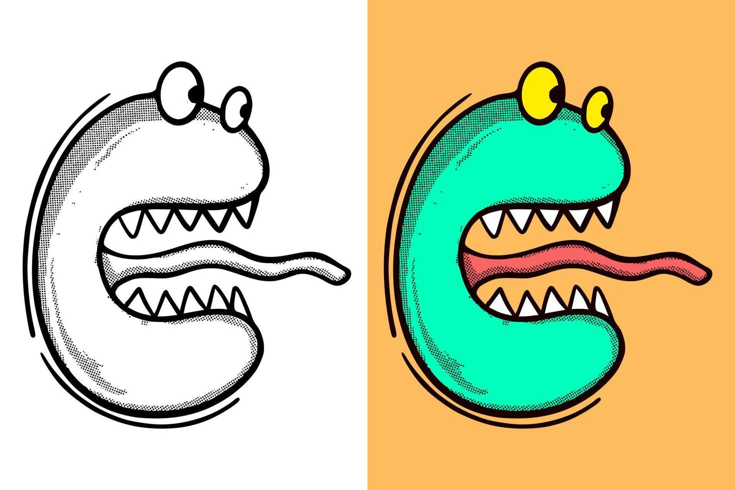 Monster cute hand drawn cartoon vintage style vector