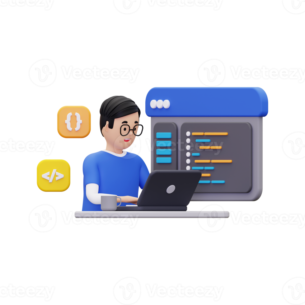 3d sito web sviluppatore Lavorando su il computer portatile illustrazione png