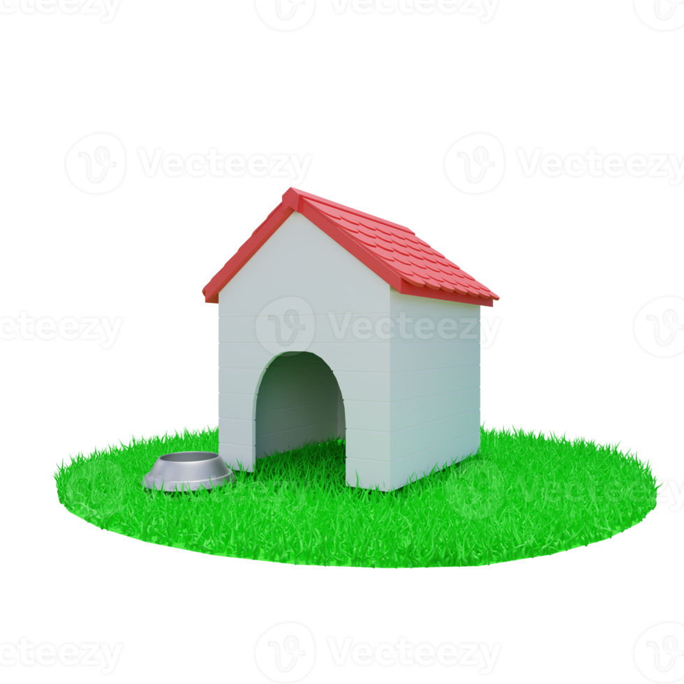 3d rendering of a dog house in the grass png