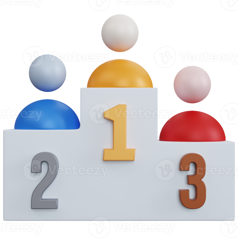 Podio de campeón de renderizado 3d con equipo de usuario aislado png