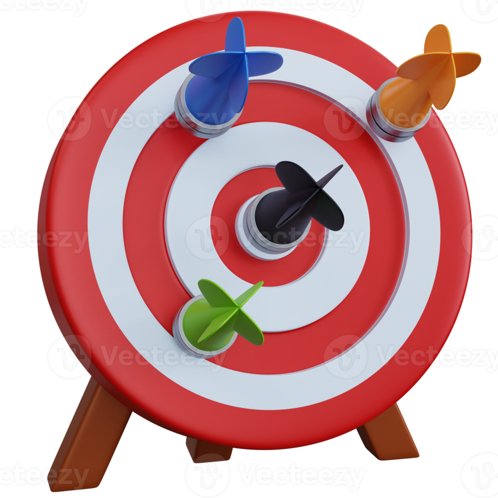 3d rendering red target with four darts isolated png