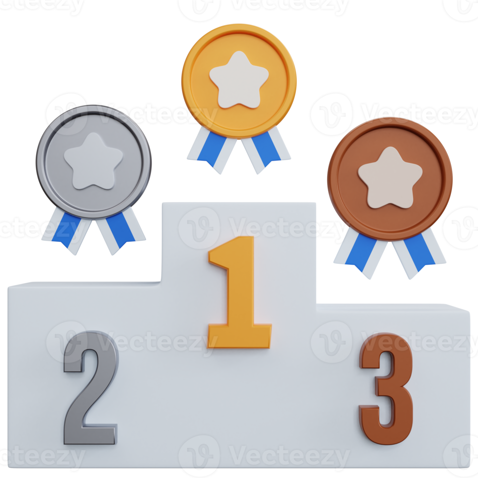 3d rendering champion podium with medal isolated png
