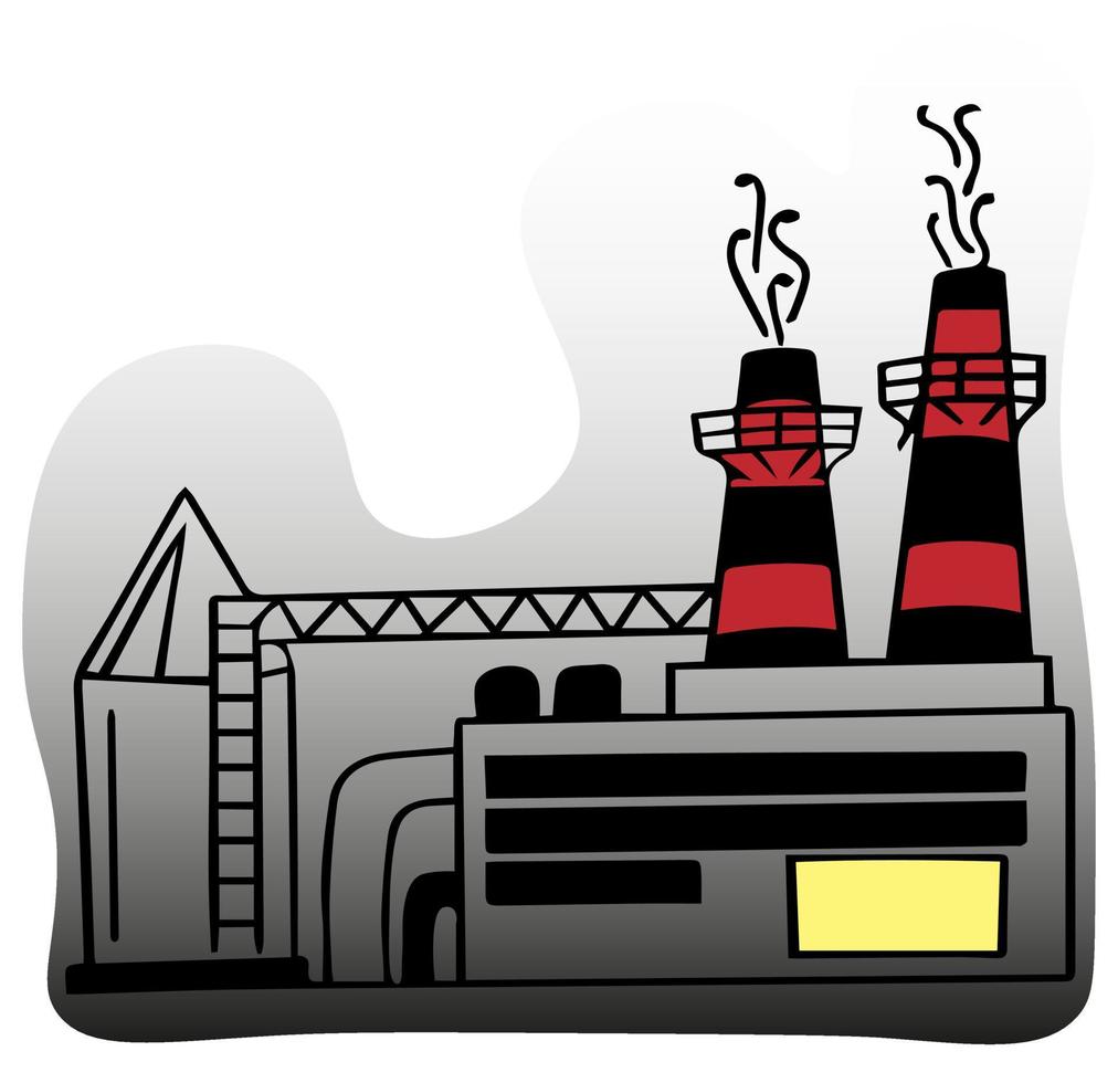 single element is silhouette of factory, production, smoke and smog coming from the pipe. environmental pollution. doodle style. vector